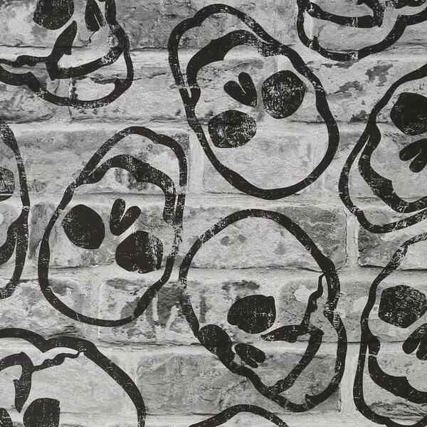 Unbranded Skull Wall Grey Paper Wet Removable Roll (Covers 56 sq. ft.)