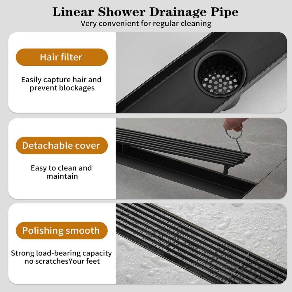 24" Matte Black Stainless Steel Linear Shower Drain