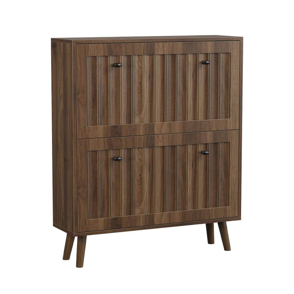 31.5-In Walnut MDF Upright Shoe Cabinet,Shoe Storage Unit with Vertical Grooved,for Hallways, Passages and Entrances price history on PriceWatchPro