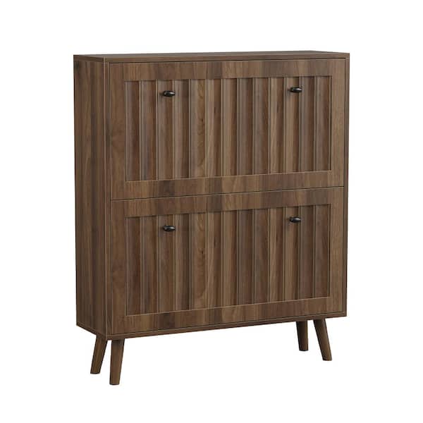 ◆OSOYA◆ 23.6-In Walnut MDF Upright Shoe Cabinet,Shoe Storage Unit with
