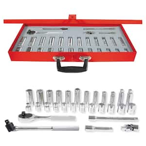 3/8 in. Drive 6-Point Metric Standard & Deep Hand Socket & Accessories Set (29-Piece)