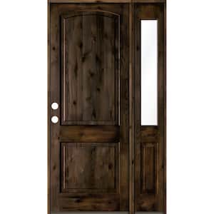 50 in. x 96 in. Knotty Alder 2 Panel Right-Hand/Inswing Clear Glass Black Stain Wood Prehung Front Door w/Right Sidelite