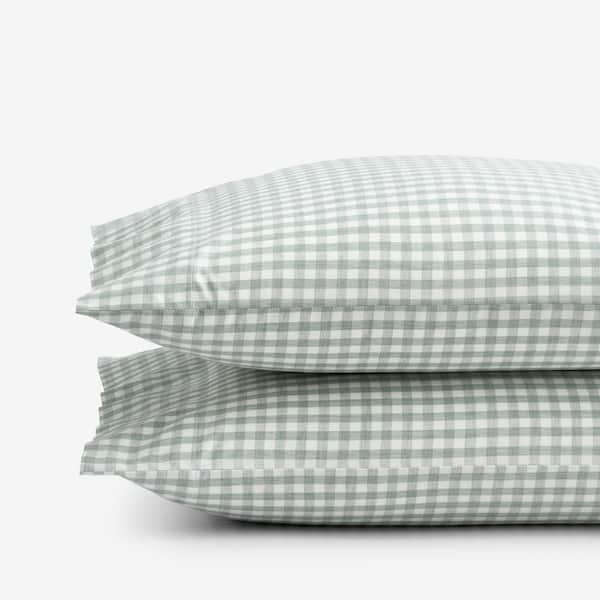 The Company Store Company Cotton Gingham Yarn-Dyed Melange Sage Plaid Cotton Percale Standard Pillowcase (Set of 3)