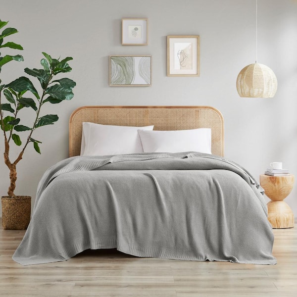 Bree Knit Grey Acrylic Twin Blanket