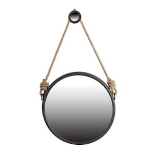 19.5 in. W x 19.5 in. H Round Metal Frame Black Wall Mirror with Rope Strap