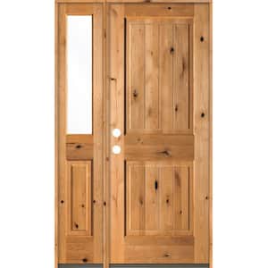 44 in. x 80 in. Rustic Knotty Alder Right-Hand/Inswing Clear Glass Provincial Stain Wood Prehung Front Door w/Sidelite