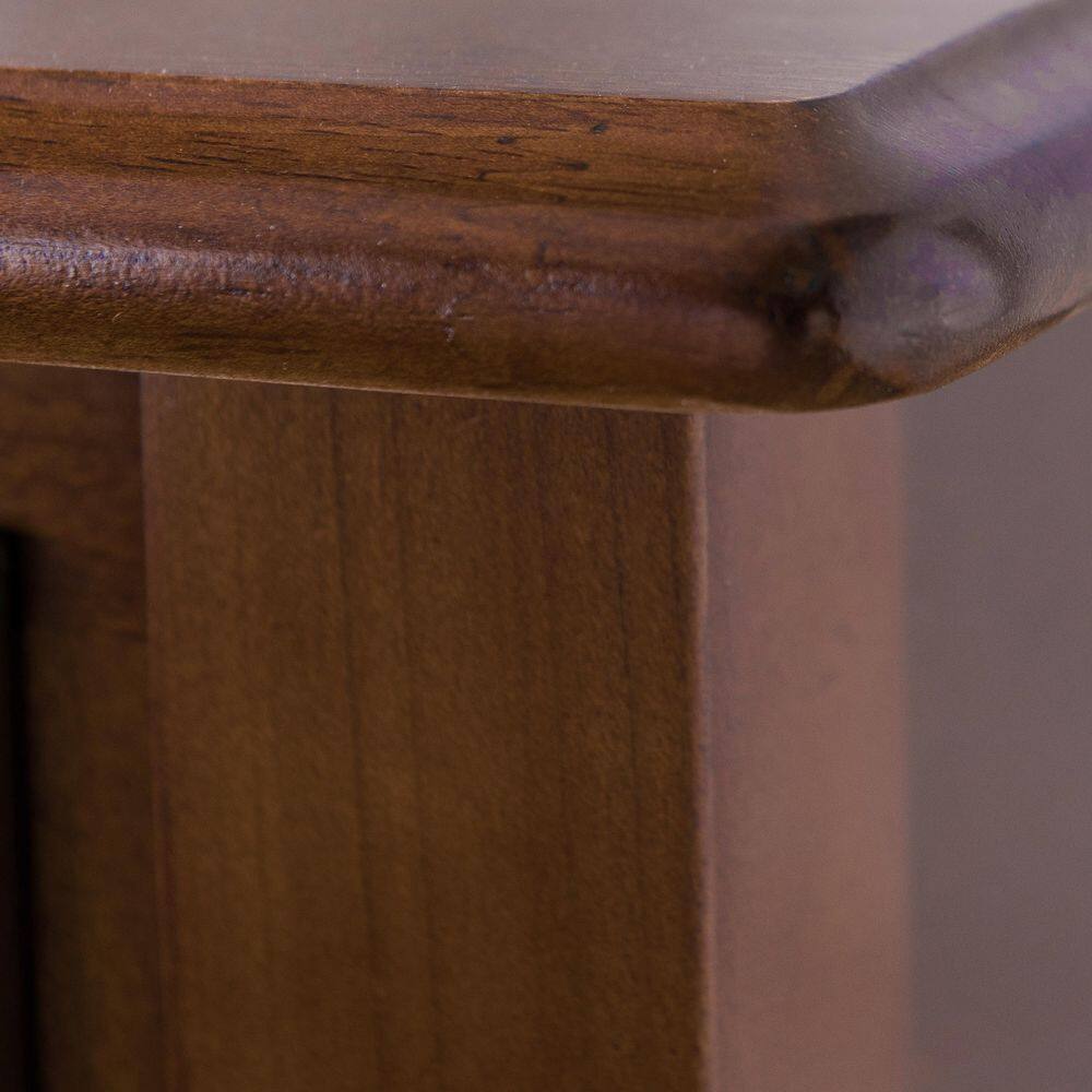Pecan Brown Solid Wood Coastal Side Table with USB-C Fast Charging Station