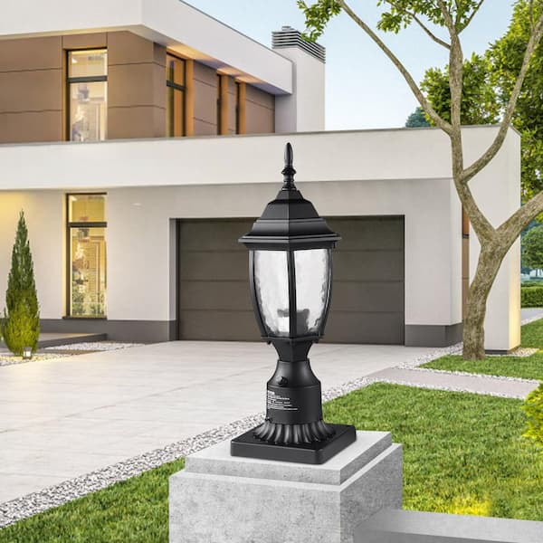 Dusk to Dawn Outdoor Lamp Post Light Fixture 17.32 in. Pole or Pier Mount (Black)