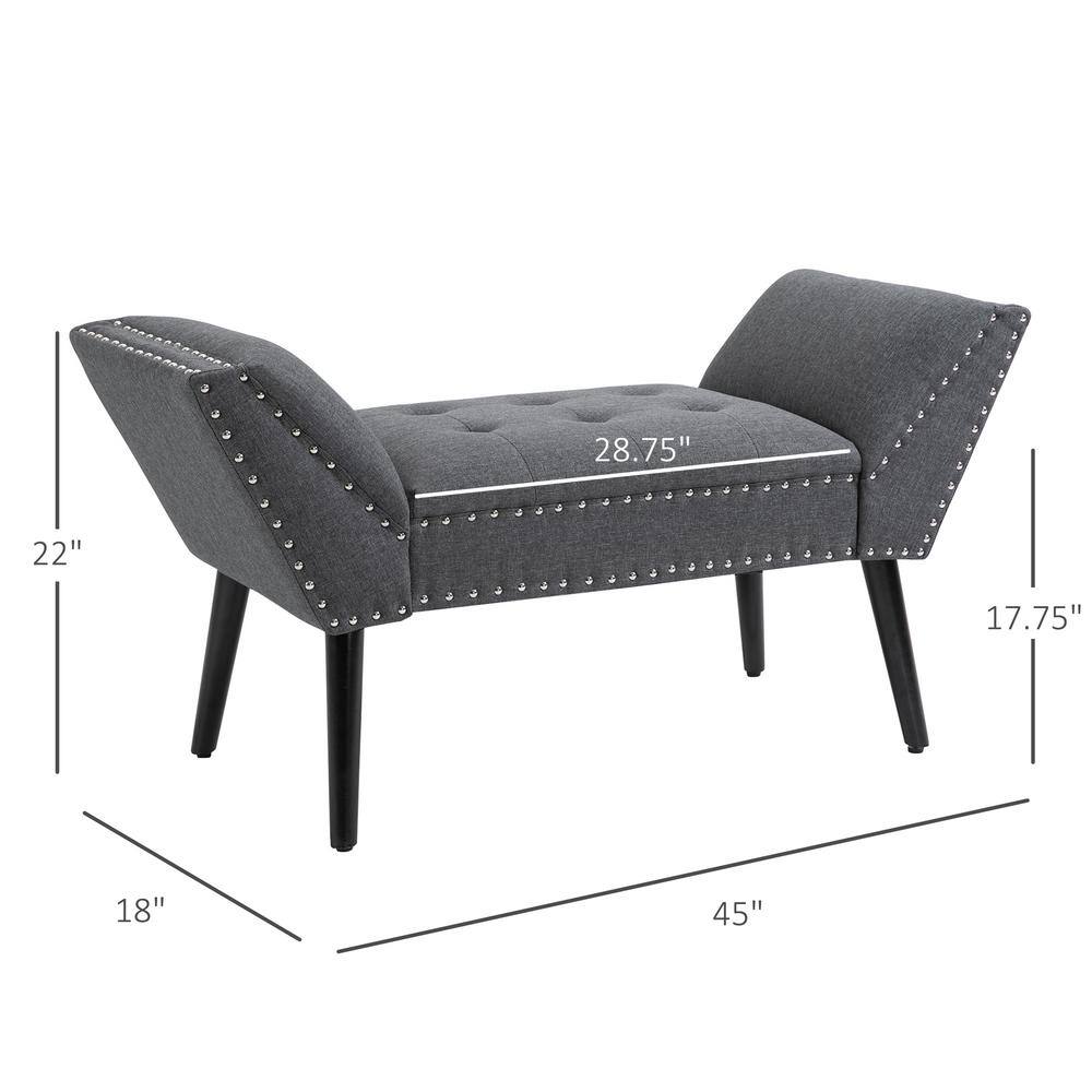 Modern Charcoal Grey Tufted Linen-Like Footstool Bench