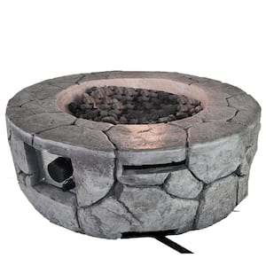 28 in. 40000 BTU Round Fiber Reinforced Concrete Outdoor Propane Gas Fire pit, Stone Gray