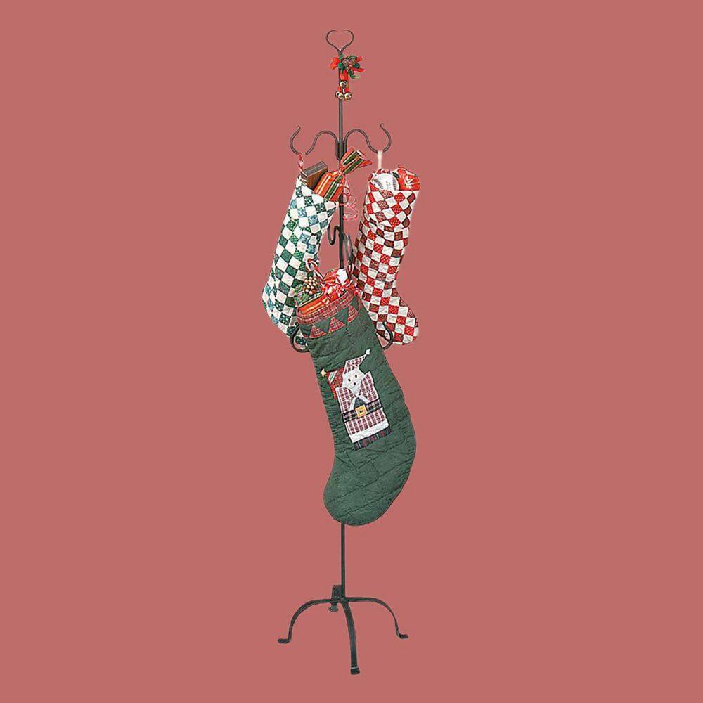 Black Wrought Iron Freestanding Christmas Stocking Holder with Hooks