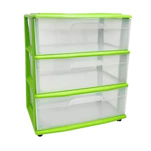 21.5 in. W x 25.5 in. H Lime Wide Cart 3 Drawer with Clear Drawers and Optional Casters