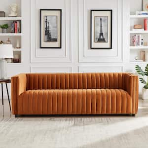Sydney 85 in. W Square Arm Mid Century Modern Style Velvet Rectangle Sofa in Burnt Orange (Seats 3)