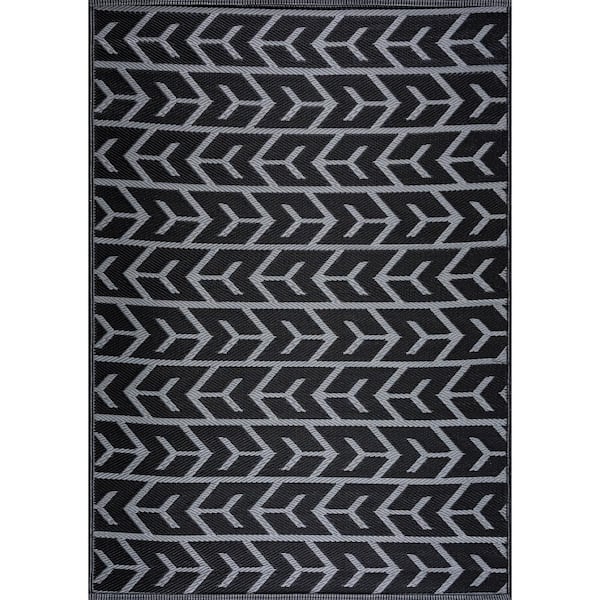 PLAYA RUG Amsterdam Black Gray 4 ft. x 6 ft. Modern Reversible Recycled Plastic Indoor/Outdoor Area Rug-Floor Mat