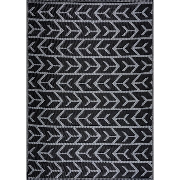 PLAYA RUG Amsterdam Black Gray 5 ft. x 7 ft. Modern Reversible Recycled Plastic Indoor/Outdoor Area Rug-Floor Mat