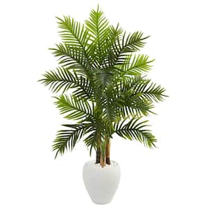 Indoor 5 ft. Areca Palm Artificial Tree in White Planter Real Touch