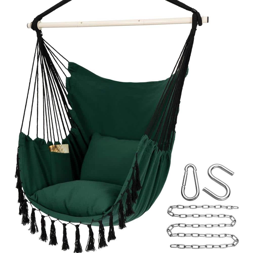 3.15 ft. Hanging Rope Swing Hammock Chair with Max 500 lbs. 2-Cushions, Poc