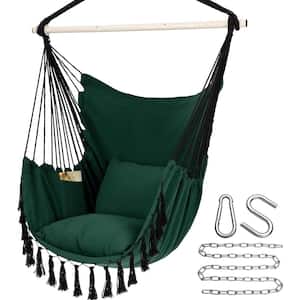 3.15 ft. Hanging Rope Swing Hammock Chair with Max 500 lbs. 2-Cushions, Pocket and Hardware Kit in Green