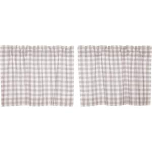 Annie Buffalo Check Gray White 36 in. W x 24 in. L Cotton Light Filtering Rod Pocket Curtain Window Panel Pair