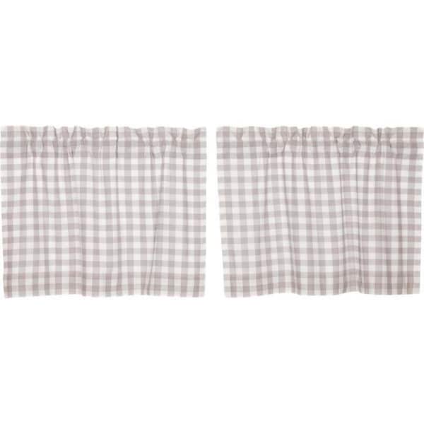 VHC BRANDS Annie Buffalo Check Gray White 36 in. W x 24 in. L Cotton Light Filtering Rod Pocket Curtain Window Panel Pair