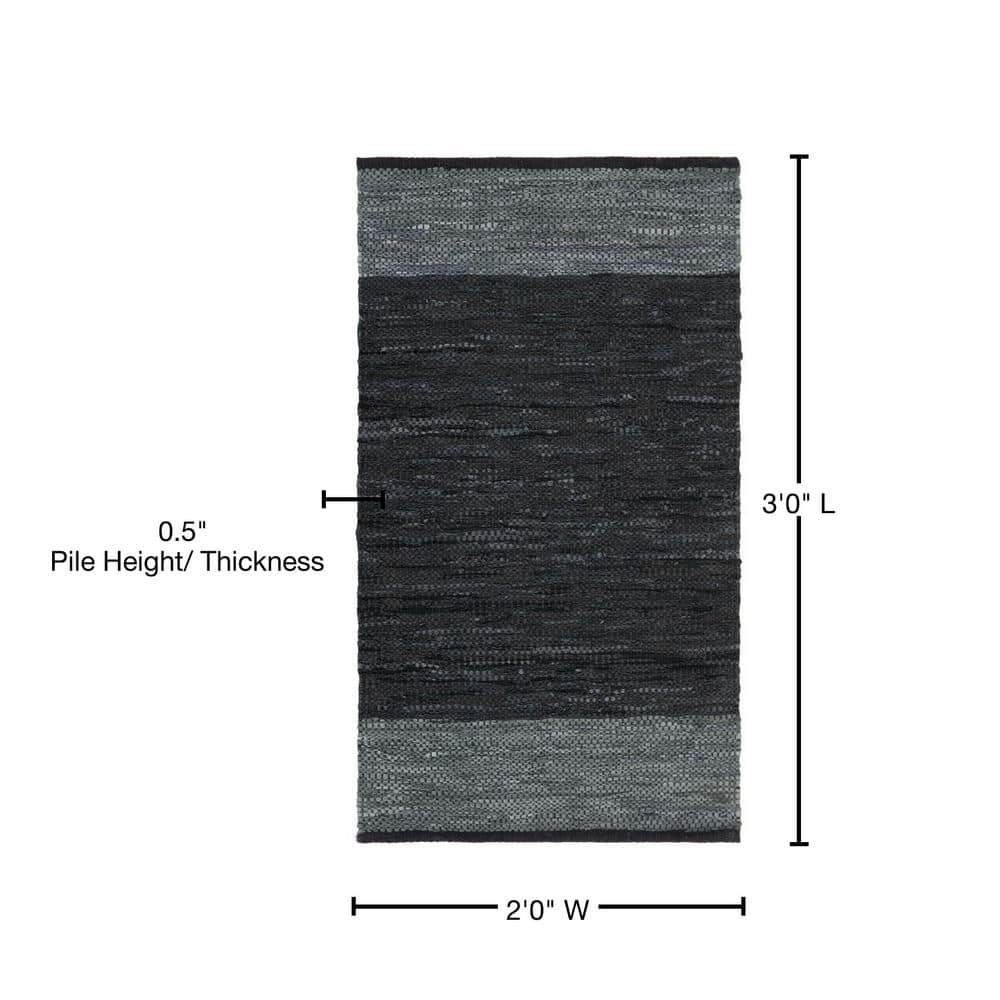 Mod-Chic Black and Grey Handmade Cowhide & Synthetic Flatweave Rug, 2' x 3'