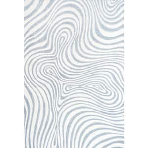 Maribo High-Low Abstract Groovy Striped Light Blue/Ivory 3 ft. x 5 ft. Indoor/Outdoor Area Rug