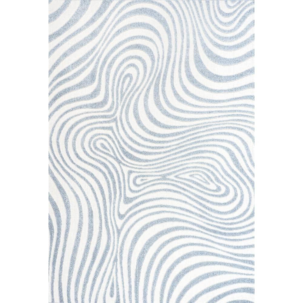 Light Blue and Ivory Abstract 4' x 6' Synthetic Area Rug