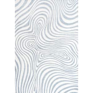 Maribo High-Low Abstract Groovy Striped Light Blue/Ivory 5 ft. x 8 ft. Indoor/Outdoor Area Rug
