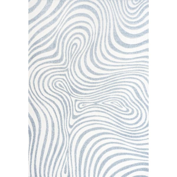 Maribo High-Low Abstract Groovy Striped Light Blue/Ivory 8 ft. x 10 ft. Indoor/Outdoor Area Rug