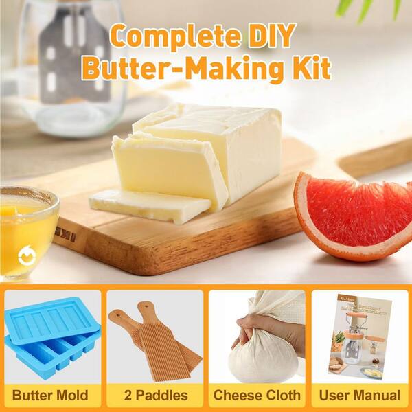 Butter Churner Mason Jar with 2 Paddles, Silicone Mold, Cheese