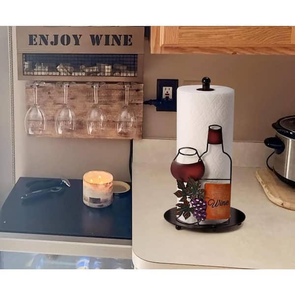 Kitchen Wine Paper Towel Holder Countertop, Grape and Wine Decor Gifts, 3D Handmade Pattern, Weighted Base