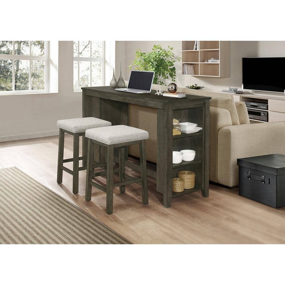 Churon Brown Solid Wood Bar Table with 2 Stools