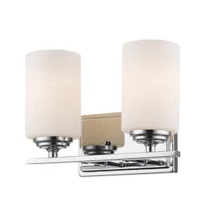Bordeaux 11.375 in. 2-Light Chrome Vanity Light with Glass Shade