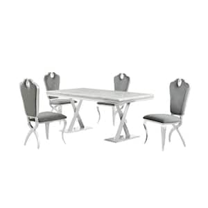 Lexim Faux Marble Dining Set in Gray/Silver (5-Piece)
