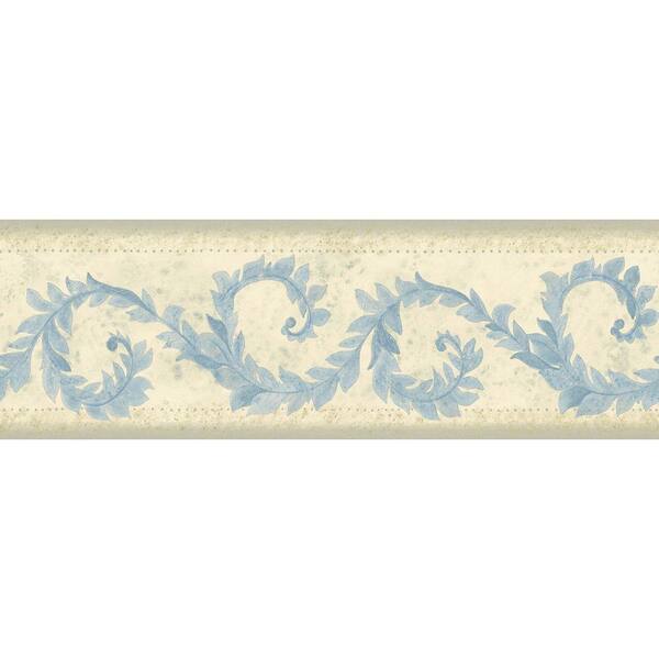 The Wallpaper Company 6.83 in. x 15 ft. Blue Transitional Vine Border