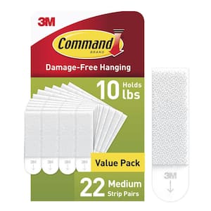Medium (10lb) Picture Hanging Strips, White, 22 Pairs (44 strips), Damage-Free Wall Hangers for Picture Frames