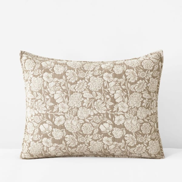 Company Cotton Kyla Floral Quilted Beige Cotton Standard Sham