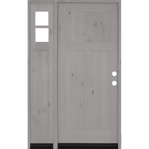 46 in. x 80 in. Knotty Alder 3 Panel Left-Hand/Inswing Clear Glass Grey Stain Wood Prehung Front Door with Left Sidelite