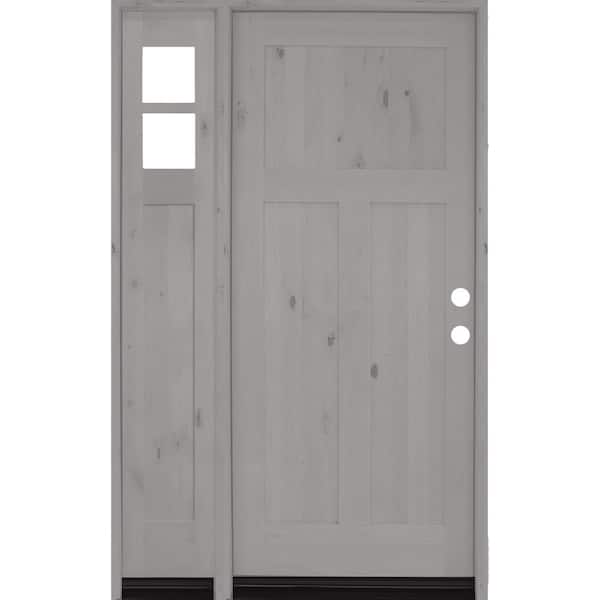 Krosswood Doors 50 in. x 80 in. Alder 3 Panel Left-Hand/Inswing Clear Glass Grey Stain Wood Prehung Front Door with Left Sidelite