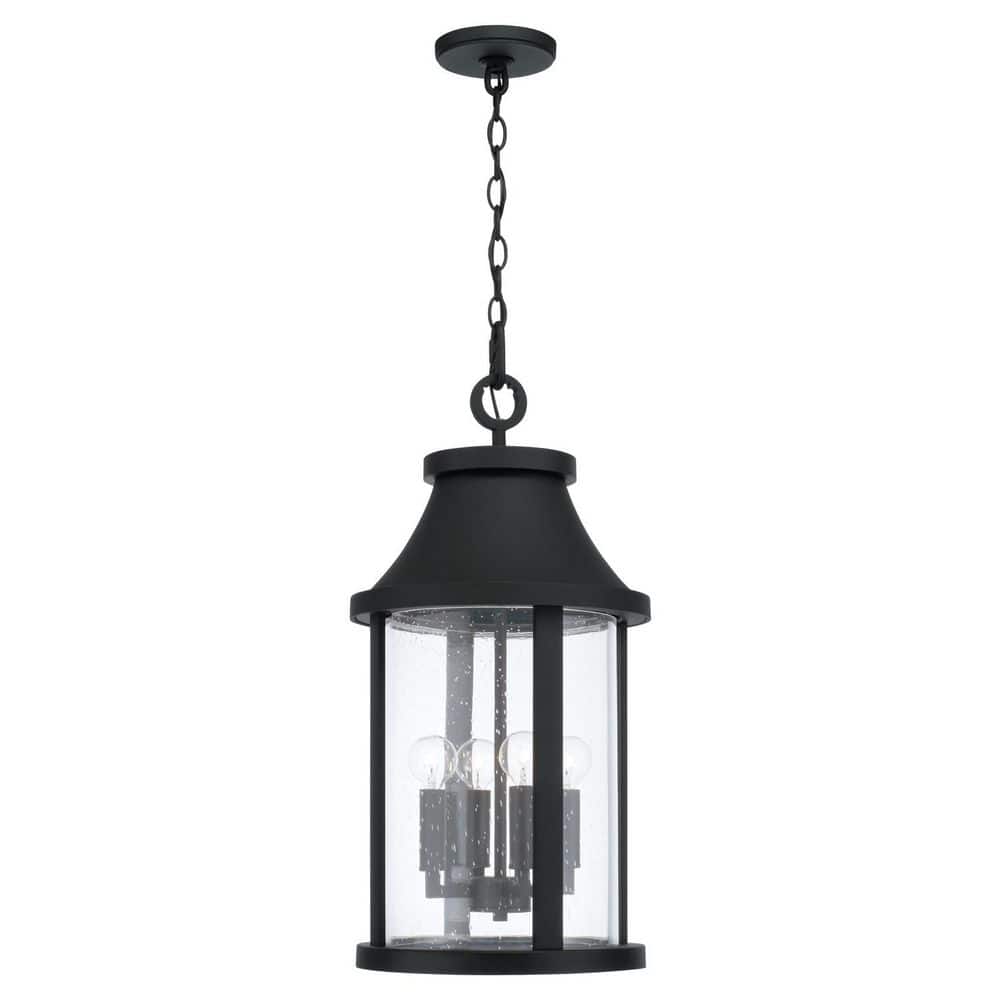 Bridger 23.50 in. 4-Light Black Outdoor Pendant Light with Seeded Glass and No Bulbs Included price history on PriceWatchPro
