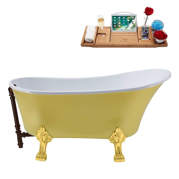 Streamline 55 in. Acrylic Clawfoot Non-Whirlpool Bathtub in Matte Yellow With Polished Gold Clawfeet,Matte Oil Rubbed Bronze Drain