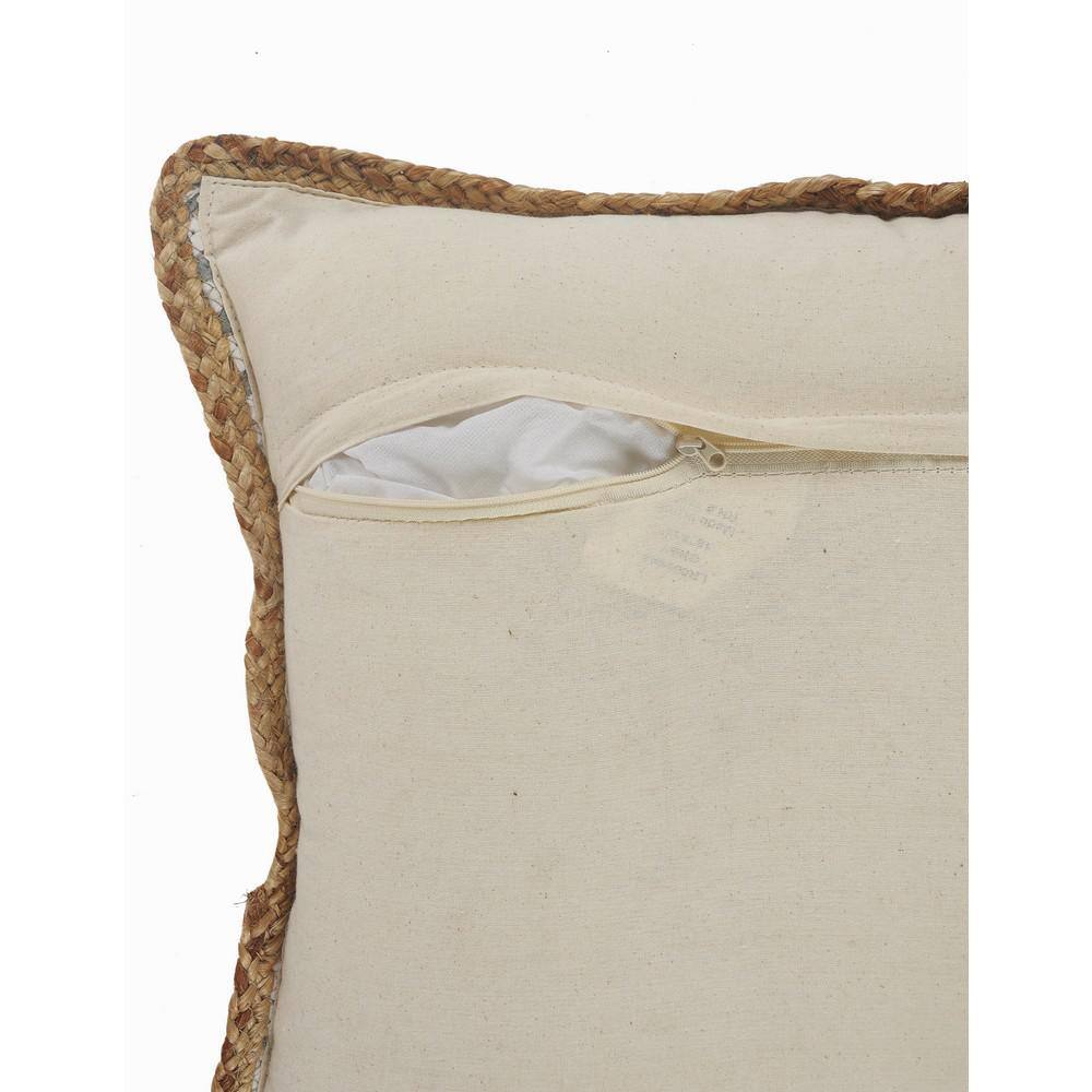 Gray and White Striped Cotton Jute Square Throw Pillow