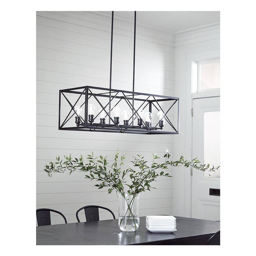 Brooklyn Matte Black 8-Light Island Pendant with Metal Framework