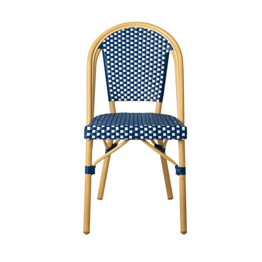 Arles Blue and Beige Wicker Bistro Dining Chair Set