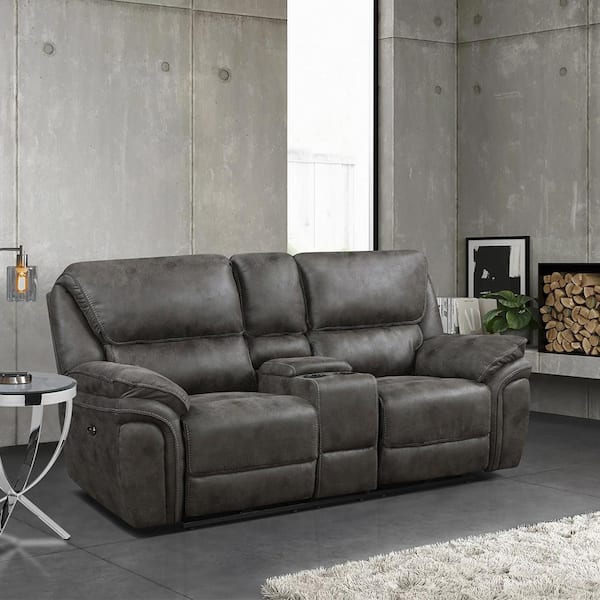 Lazzara Arlo 79.5 in. W Gray Microfiber Power Double Reclining