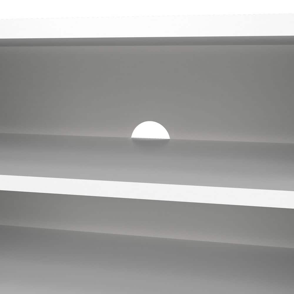 White Gloss Engineered Wood TV Stand with Cabinet and Shelves