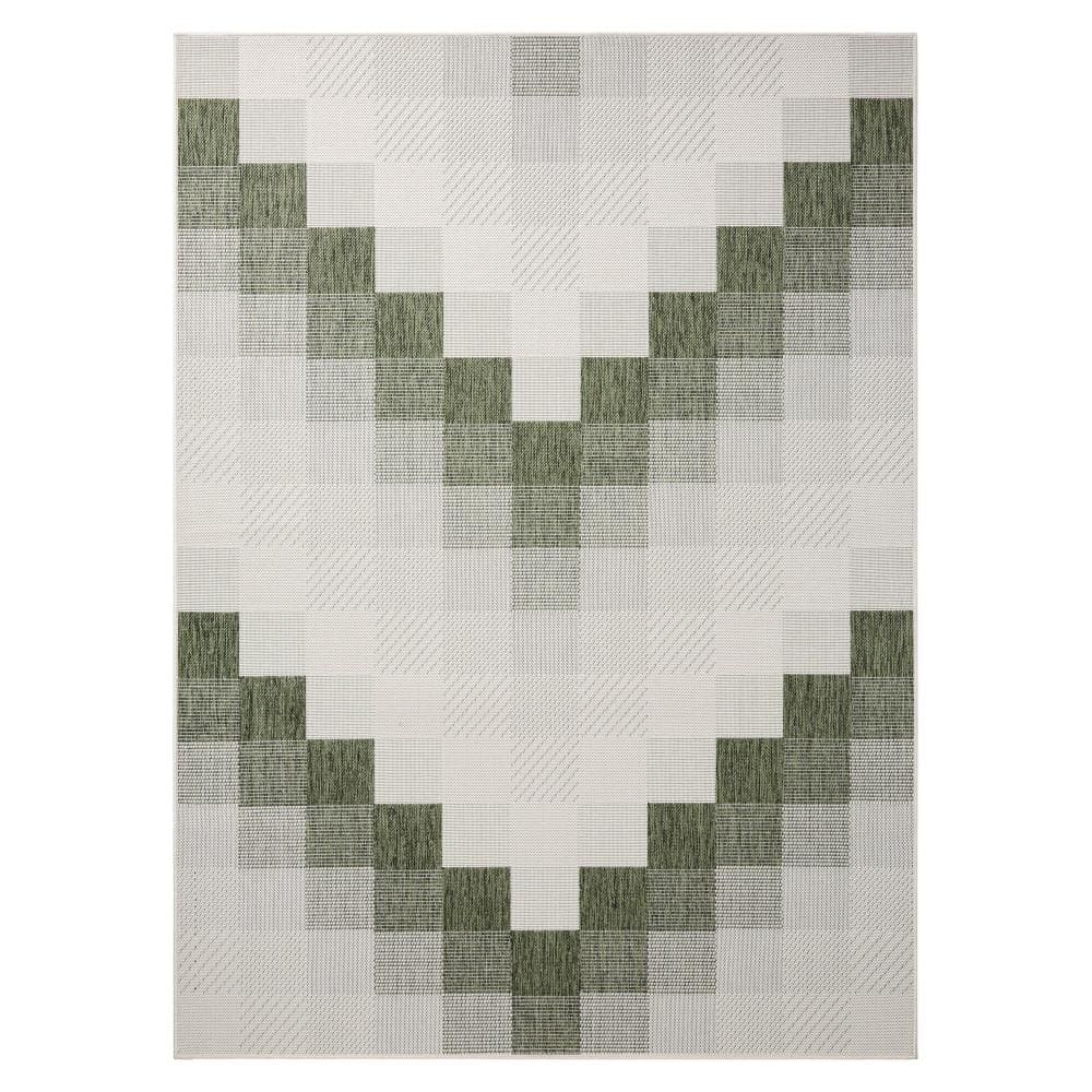 Green and Cream Chevron Pattern Outdoor Synthetic Area Rug 5' x 7'