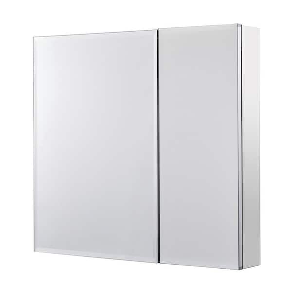 Utopia Alley Frameless 30 in. x 26 in. Rustproof Medicine Cabinet, Mirrored Sides, Bi-View, Recess Or Surface Mount, Silver