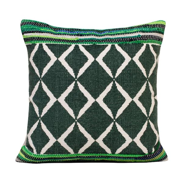 Unbranded Textured Green / Blue Bordered Boho Geometric 20 in. x 20 in. Indoor Throw Pillow