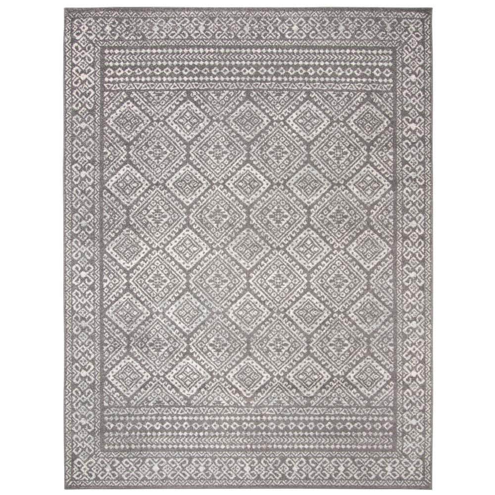 Dark Grey and Ivory Geometric Wool Area Rug, 9' x 12'